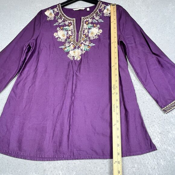 Soft Surroundings Top S Purple Tunic Embroidered Floral Metallic Beaded Boho - Picture 8 of 13